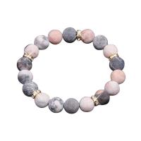 Gemstone Bracelets Zebra Jasper with Zinc Alloy Round gold color plated Unisex & anti-fatigue & with rhinestone & smooth & frosted 10mm Length Approx 19-28 cm Sold By PC