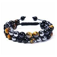 Gemstone Bracelets Natural Stone with Obsidian & Hematite & Black Agate & Zinc Alloy Round plated Double Layer & Unisex & anti-fatigue 8mm Length Approx 19-30 cm Sold By PC