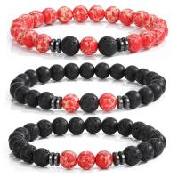 Gemstone Bracelets Natural Stone with Lava & Hematite Round & Unisex & anti-fatigue 8mm Length Approx 19-28 cm Approx Sold By Set