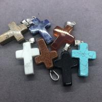 Gemstone Pendants Jewelry, Natural Stone, Cross, Unisex, more colors for choice, 18x25mm, Sold By PC