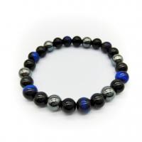 Gemstone Bracelets, Black Stone, with Tiger Eye & Hematite, Round, Unisex, mixed colors, 8mm, Length:Approx 7.5 Inch, Sold By PC