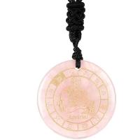 Rose Quartz Pendant Flat Round Carved DIY & with constellation symbols pink 30mm Sold By PC