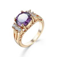 Кубический циркон микро проложить кольцо-латунь, Латунь, кольцо форма, плакирован золотом, ювелирные изделия моды & разный размер для выбора & Женский & с кубическим цирконием, пурпурный, продается PC