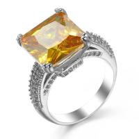 Cubic Zircon Brass δάχτυλο του δακτυλίου, Ορείχαλκος, χρώμα επιπλατινωμένα, κοσμήματα μόδας & για άνδρες και γυναίκες & διαφορετικό μέγεθος για την επιλογή & με ζιργκόν, χρυσοκίτρινο, Sold Με PC