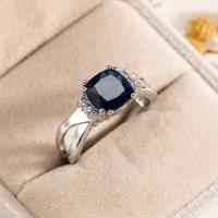 Cubic Zircon Brass Finger Ring platinum color plated fashion jewelry & Unisex & with cubic zirconia sapphire Sold By PC