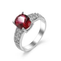 Sześciennych cyrkon Brass Ring Finger, Mosiądz, kształt pierścienia, Platerowane w kolorze platyny, biżuteria moda & dla obu płci & różnej wielkości do wyboru & z sześcienną cyrkonią, czerwony, sprzedane przez PC