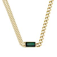 Collar de Acero Titanio, Partículas de acero, con 1.97inch extender cadena, para mujer & con diamantes de imitación, dorado, longitud:aproximado 17.72 Inch, Vendido por UD
