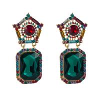 Rhinestone Earring, Tibetan Style, for woman & with rhinestone, multi-colored, nickel, lead & cadmium free, 62x25mm, Sold By Pair