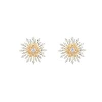 Brass Earring Stud Component, Flower, 14K gold-filled, fashion jewelry & micro pave cubic zirconia, golden, nickel, lead & cadmium free, 20x20mm, Sold By Pair