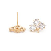 Brass Earring Stud Component with Cubic Zirconia 14K gold-filled fashion jewelry & 1/1 loop nickel lead & cadmium free Sold By Pair