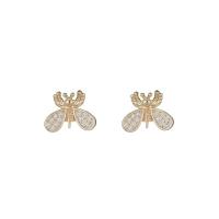 Brass Earring Stud Component Bee 14K gold-filled & micro pave cubic zirconia nickel lead & cadmium free Sold By Lot