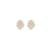 Brass Earring Stud Component 14K gold-filled & micro pave cubic zirconia nickel lead & cadmium free Sold By Lot