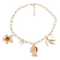 Tibetan Style Jewelry Necklace, with Resin Rhinestone & Plastic Pearl, with 2.51inch extender chain, Flower, gold color plated, for woman & with rhinestone, nickel, lead & cadmium free, 41mm, Length:Approx 18.22 Inch, Sold By PC
