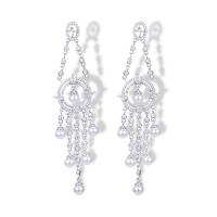Brass Drop Earring with Plastic Pearl platinum plated Korean style & micro pave cubic zirconia & for woman nickel lead & cadmium free Sold By Pair