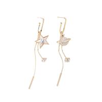 Asymmetric Earrings Brass Star real gold plated micro pave cubic zirconia & for woman nickel lead & cadmium free Sold By Pair