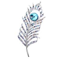 Rhinestone Brooch Zinc Alloy with Crystal Feather platinum plated for woman & with rhinestone nickel lead & cadmium free Sold By PC