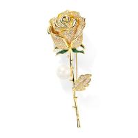 Cubic Zirconia Brooch, Brass, Rose, 18K gold plated, micro pave cubic zirconia & for woman, nickel, lead & cadmium free, 26x78mm, Sold By PC