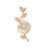 Cubic Zirconia Brooch, Brass, with Shell Pearl & White Shell & Freshwater Pearl, Flower, 18K gold plated, different styles for choice & micro pave cubic zirconia & for woman & enamel, 25x66mm, Sold By PC
