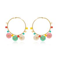 Tibetan Style Hoop Earring, with Plastic, fashion jewelry & for woman, golden, nickel, lead & cadmium free, 63x50mm, Sold By Pair