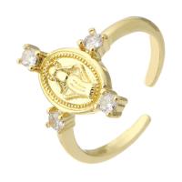 Krychlový Circonia Micro vydláždit mosazný prsten, Mosaz, barva pozlacený, Nastavitelný & módní šperky & micro vydláždit kubické zirkony & pro ženy, zlatý, 16mm, Velikost:7.5, 10PC/Lot, Prodáno By Lot