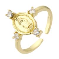 Cubique anneau en laiton Circonia Micro Pave, Placage de couleur d'or, Réglable & bijoux de mode & pavé de micro zircon & pour femme, doré, 16.50mm, Taille:7, 10PC/lot, Vendu par lot