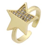 Cubic Zirconia Micro Pave Brass Ring, Star, gold color plated, Adjustable & fashion jewelry & micro pave cubic zirconia & for woman, golden, 15mm, US Ring Size:7, 10PCs/Lot, Sold By Lot