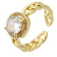 Cubique anneau en laiton Circonia Micro Pave, Placage de couleur d'or, Réglable & bijoux de mode & pavé de micro zircon & pour femme, doré, 10mm, Taille:7, 10PC/lot, Vendu par lot