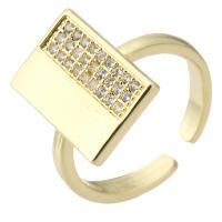 Cubic Zirconia Micro Pave Brass Ring Rectangle gold color plated Adjustable & fashion jewelry & micro pave cubic zirconia & for woman golden US Ring Sold By Lot