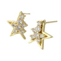 Cubic Zirconia Micro Pave Brass Earring, gold color plated, fashion jewelry & micro pave cubic zirconia & for woman, golden, 10x11x15mm, 10Pairs/Lot, Sold By Lot