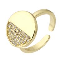 Brass Cuff Finger Ring Round gold color plated Adjustable & fashion jewelry & micro pave cubic zirconia & for woman golden 14.50mm US Ring .5 Sold By Lot