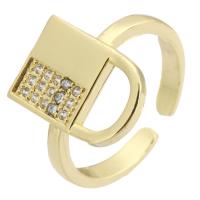 Brass Cuff Finger Ring, Lock, gold color plated, Adjustable & fashion jewelry & micro pave cubic zirconia & for woman, golden, 10x15mm, US Ring Size:6.5, 10PCs/Lot, Sold By Lot