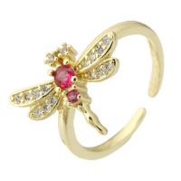 Brass Cuff Finger Ring, Dragonfly, gold color plated, Adjustable & fashion jewelry & micro pave cubic zirconia & for woman, multi-colored, 14mm, US Ring Size:6.5, Sold By Lot