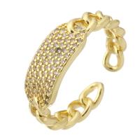 cobre Cuff Ring Finger, cromado de cor dourada, Ajustável & joias de moda & micro pavimento em zircônia cúbica & para mulher, dourado, 6.50mm, tamanho:7, 10PCs/Lot, vendido por Lot