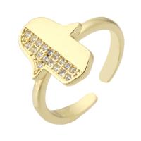 Cubique anneau en laiton Circonia Micro Pave, Placage de couleur d'or, Réglable & bijoux de mode & pavé de micro zircon & pour femme, doré, 12x14.50mm, Taille:7, 10PC/lot, Vendu par lot