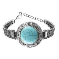 Zinc Alloy Bracelet with Turquoise with 2.56Inch extender chain Round silver color plated vintage & for woman blue nickel lead & cadmium free 31mm Length Approx 5.31 Inch Approx Sold By Bag