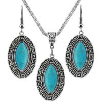 Zinc Alloy Jewelry Sets with Turquoise with 2.56Inch extender chain Horse Eye silver color plated vintage & for woman blue nickel lead & cadmium free Length Approx 17.72 Inch Approx Sold By Bag