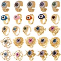 Дурной глаз ювелирные изделия палец кольцо, Латунь, с канифоль, Злой глаз, плакирован золотом, разные стили для выбора & эмаль, Много цветов для выбора, не содержит никель, свинец, 21-23mm, продается PC