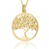 Cubic Zircon Micro Pave Brass Necklace, Tree, gold color plated, micro pave cubic zirconia & for woman, golden, nickel, lead & cadmium free, 35x28mm, Length:17.7 Inch, Sold By PC