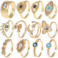 Evil Eye Jewelry Ring Finger, cobre, Mau-olhado, cromado de cor dourada, Vario tipos a sua escolha & micro pavimento em zircônia cúbica & para mulher & esmalte, níquel, chumbo e cádmio livre, 20-22mm, vendido por PC