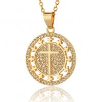 Cubic Zircon Micro Pave Brass Necklace gold color plated with cross pattern & micro pave cubic zirconia & for woman golden nickel lead & cadmium free Length 17.7 Inch Sold By PC