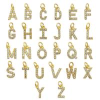 Befestigter Zirkonia Messing Anhänger, Alphabet-Buchstabe, goldfarben plattiert, DIY & verschiedene Stile für Wahl & Micro pave Zirkonia, goldfarben, frei von Nickel, Blei & Kadmium, 8x12mm, verkauft von PC