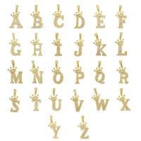 Cubic Zirconia Micro Pave Brass Pendant Alphabet Letter gold color plated DIY & micro pave cubic zirconia golden nickel lead & cadmium free Sold By PC
