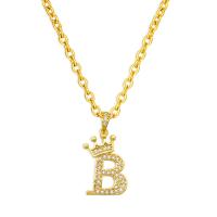 Cubic Zircon Micro Pave Brass Necklace, with 1.97 extender chain, Alphabet Letter, gold color plated, DIY & different styles for choice & micro pave cubic zirconia, golden, nickel, lead & cadmium free, 28mm, Length:17.72 Inch, Sold By PC
