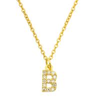 Cubic Zircon Micro Pave Brass Necklace, with 1.97 extender chain, Alphabet Letter, gold color plated, DIY & different styles for choice & micro pave cubic zirconia, golden, nickel, lead & cadmium free, 12mm, Length:15.75 Inch, Sold By PC