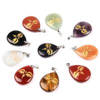Gemstone Pendants Jewelry, with Brass, Teardrop, silver color plated, different materials for choice & Unisex, more colors for choice, 24x36mm, Sold By PC