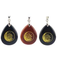 Gemstone Pendants Jewelry, with Brass, Teardrop, silver color plated, different materials for choice, more colors for choice, 24x36mm, Sold By PC