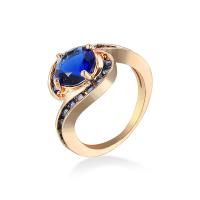 Sześciennych cyrkon Brass Ring Finger, Mosiądz, kształt pierścienia, Platerowane w kolorze złota, biżuteria moda & dla obu płci & różnej wielkości do wyboru & z sześcienną cyrkonią, szafirowy, sprzedane przez PC