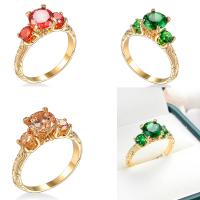 Cubic Zircon Brass δάχτυλο του δακτυλίου, Ορείχαλκος, σχήμα δακτυλίου, χρώμα επίχρυσο, κοσμήματα μόδας & για άνδρες και γυναίκες & διαφορετικό μέγεθος για την επιλογή & με ζιργκόν, περισσότερα χρώματα για την επιλογή, Sold Με PC