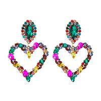 Rhinestone Earring, Tibetan Style, with Glass Rhinestone, Heart, for woman & with rhinestone, more colors for choice, nickel, lead & cadmium free, 80x55mm, Sold By Pair