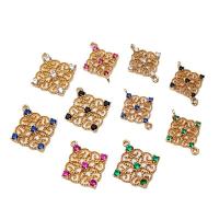 Cubic Zirconia Micro Pave Brass Connector Square gold color plated DIY & micro pave cubic zirconia & 1/1 loop nickel lead & cadmium free Sold By Lot